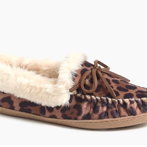 J. Crew leopard calf hair moccasin house slippers 8 - Picture 5 of 10